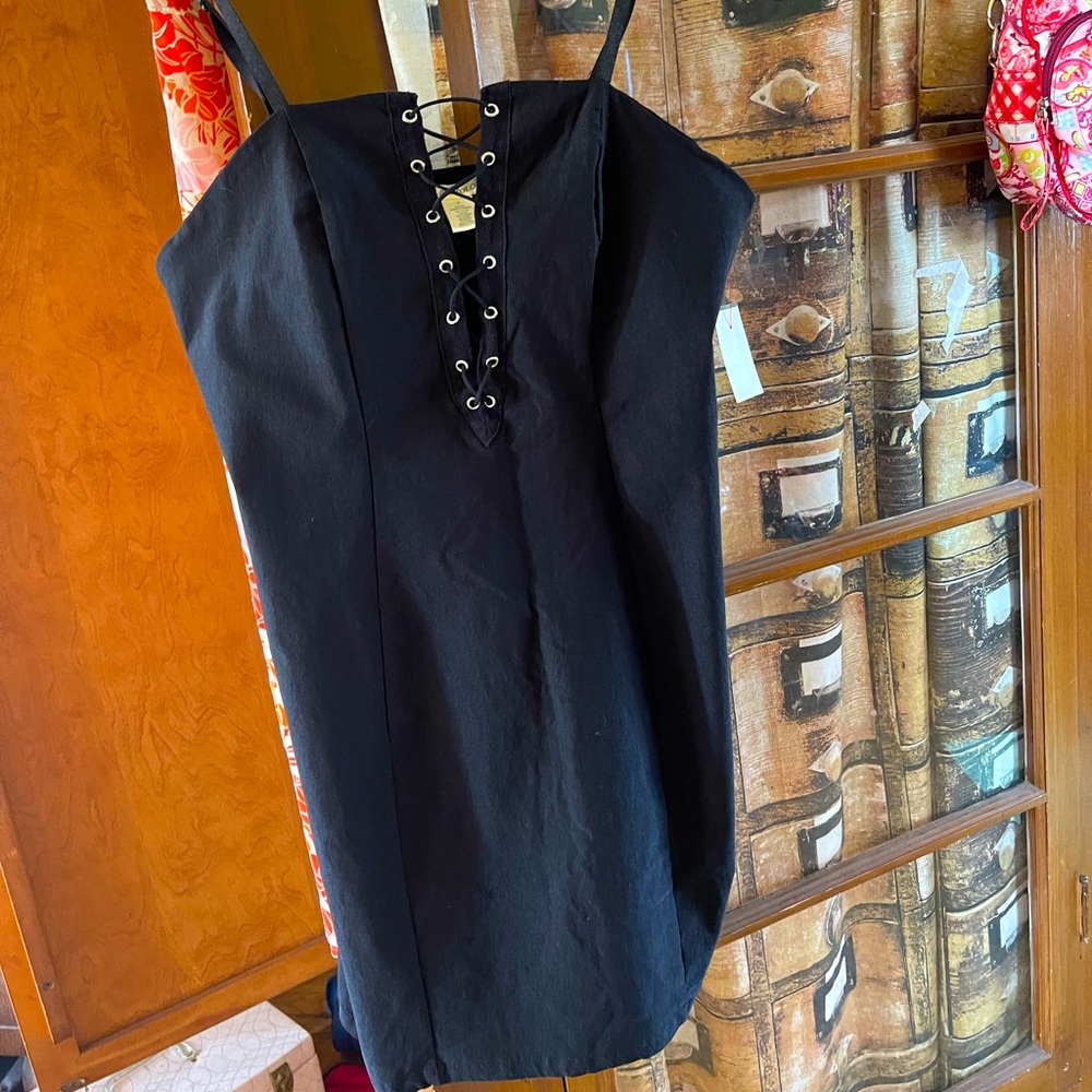 Bozzolo BLACK mini dress lace-up front 1X XL